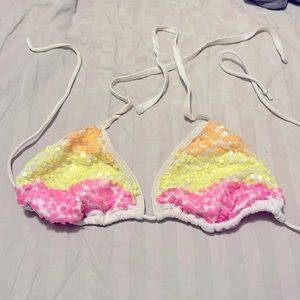 Sz L XHILARATION Bikini top with sequins in Orange, Yellow and White